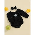 thumbnail image 3 of Suealasg Baby Girls Halloween Outfit 2Pcs Newborn Girl Fall Clothing 3 6 12 18 24 Months Infant Girls Long Sleeve Letter Print Romper Bodysuits + Headband Set, 3 of 8