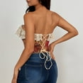 thumbnail image 4 of Ugoldhm Women's Ruffle Embroidered Lace Corset - Strapless Bow Tie Going Out Bustier Crop Top, 4 of 4