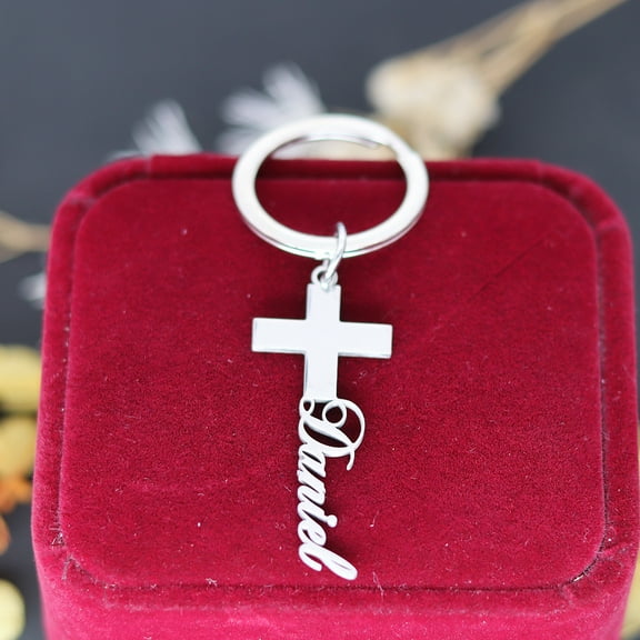Jesus Christ Cross Pendants Keychain for Women Men Custom Name Keyring Stainless Steel Religious Faith Key Chains Jewelry