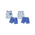 thumbnail image 2 of BemeyourBBs Toddler Boys Summer Clothes 2 Pieces Outfits Sailboat Tree Dinosaur Print Tank Top with Elastic Waist Shorts Set Toddler Boys Summer Beach Outfit, 2 of 9