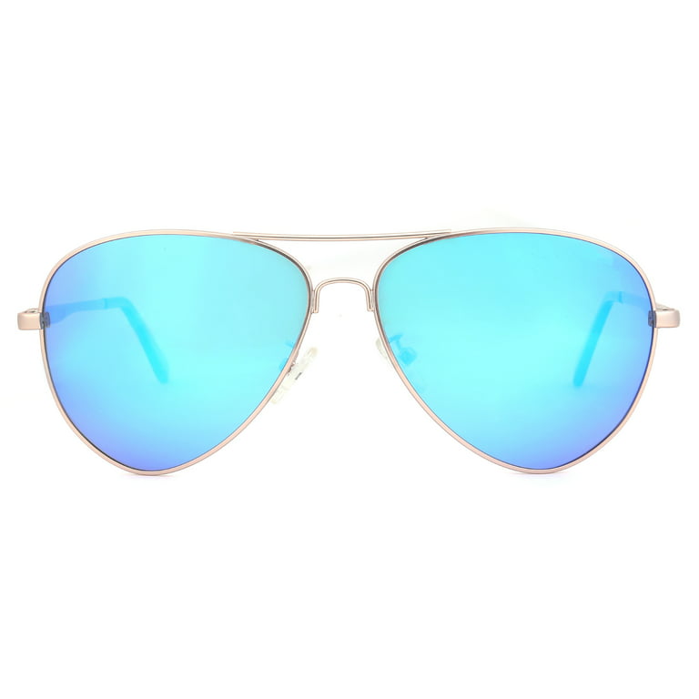 JUST GO Frame Matte Blue Metal Case, Aviator Polarized Sunglasses Gold, Vintage 100% Revo UV Protection, Style with Lenses