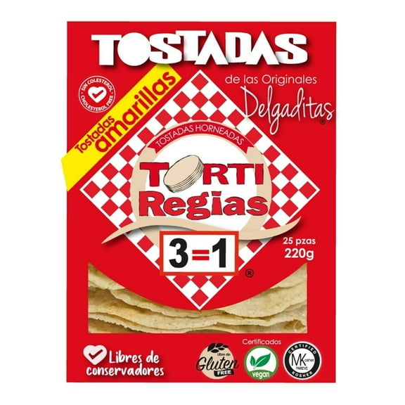 Tostada Tortiregias de maíz blanco amarillo 220 g