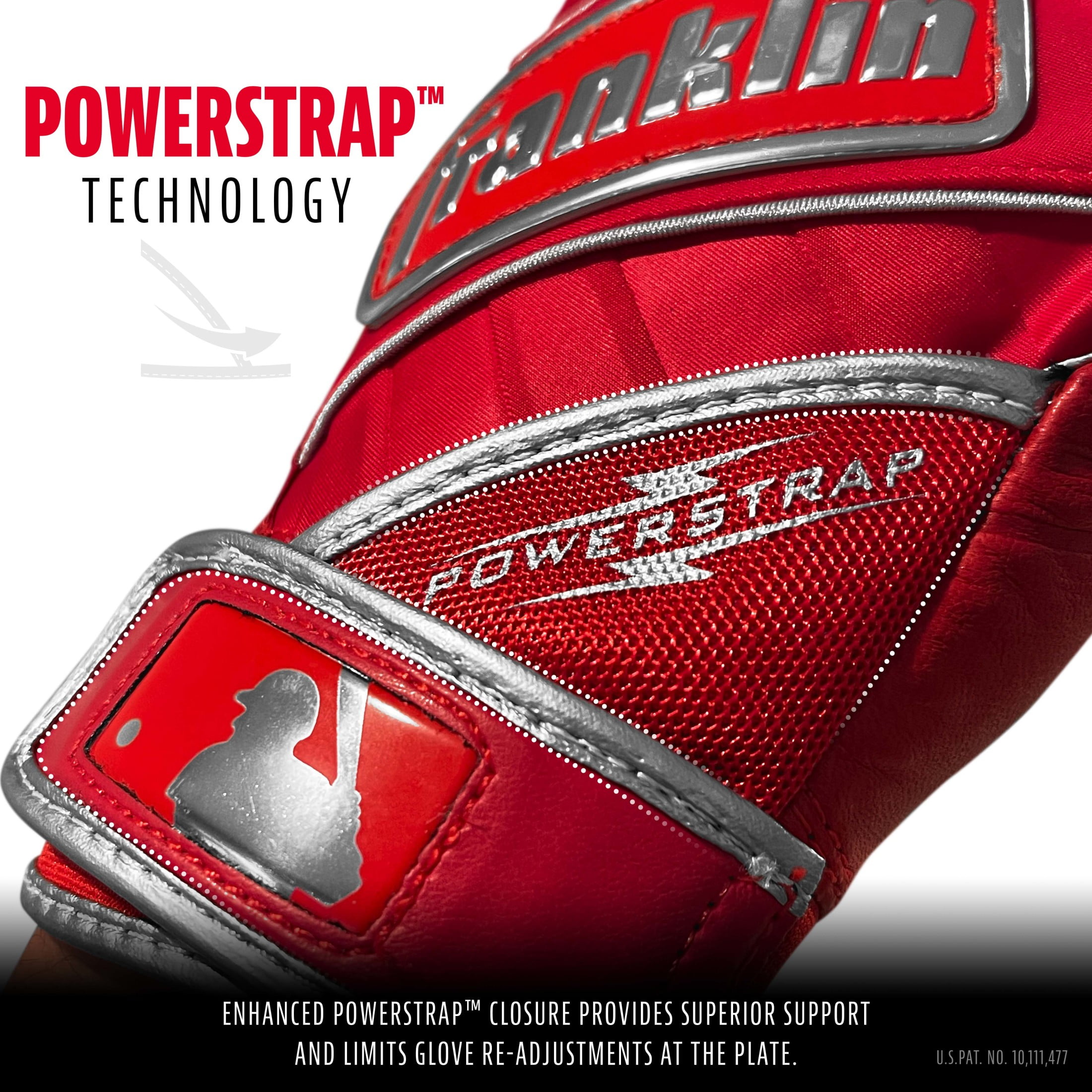 Franklin Sports MLB Batting Gloves - Powerstrap Chrome Adult Men's + Youth Batting Gloves Pair - Baseball + Softball Gear - Red - Adult Medium