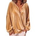 thumbnail image 2 of Endives Womens Long Sleeve Shirt Velvet Deep V Neck Tunic Sleeve Pullover Loose T Shirt Womens Top, 2 of 4