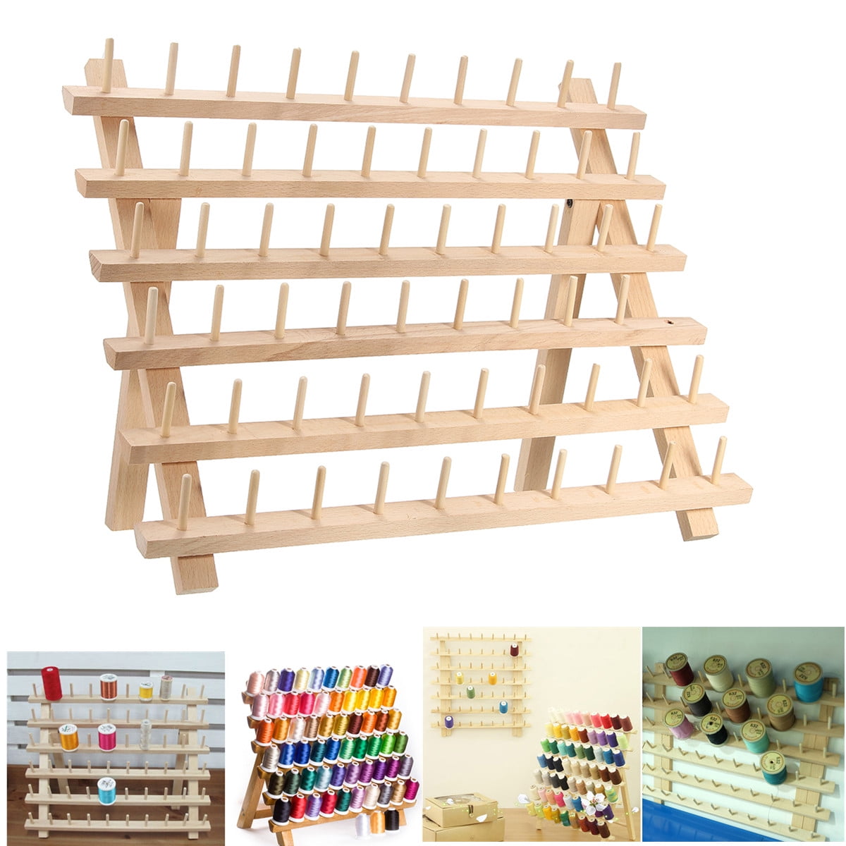 Grtxinshu Wooden Foldable Thread Rack Sewing Embroidery Organizer Holds