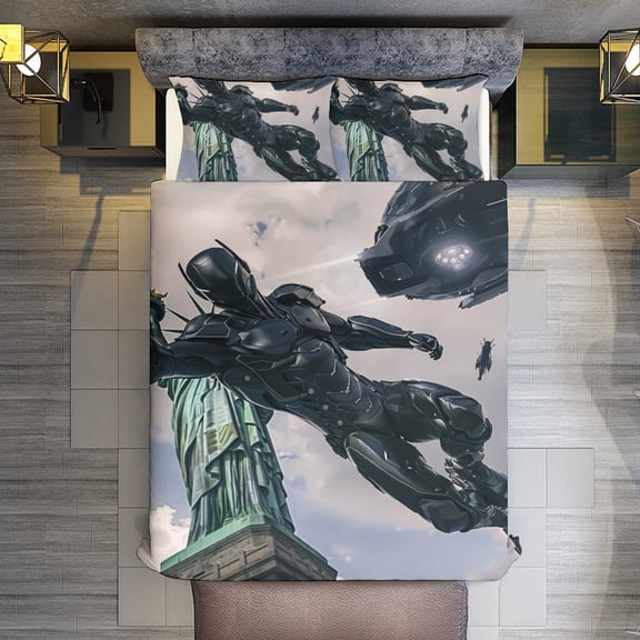Quilt Cover Set Fashionable Printed Bedding Covers with Pillowcase Home Textiles, Robot Twin (68"x86")