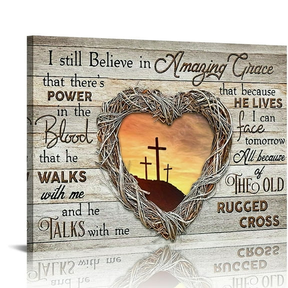Rustic Wooden Framed "I Still Believe in Amazing Grace" Jesus Christ Bible Verse Canvas Wall Art, Inspirational Religious Wall Decor, Ready to Hang  Print Posters Wall Decor