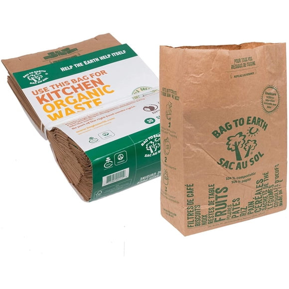 Bag to Earth - Kitchen Food Waste Bag - Compostable Bag - Leak Resistant -%100 Paper Cellulose Liner - Small - 30 Bags