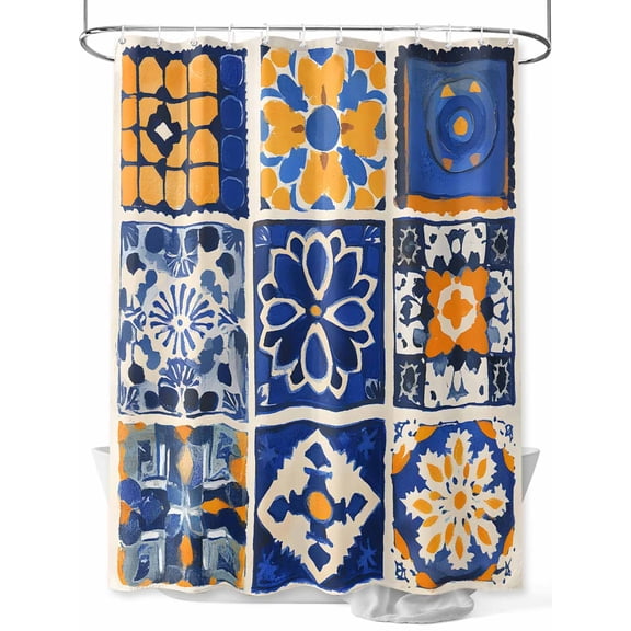 Fsddascl Colorful Flowers Shower Curtain Set - Small 36" x 72" Washable Bathtub Curtain with 12 Hooks, Vintage Country Abstract Plaid Art Waterproof Fabric Stall Shower Curtains for Bathroom/Bathtub