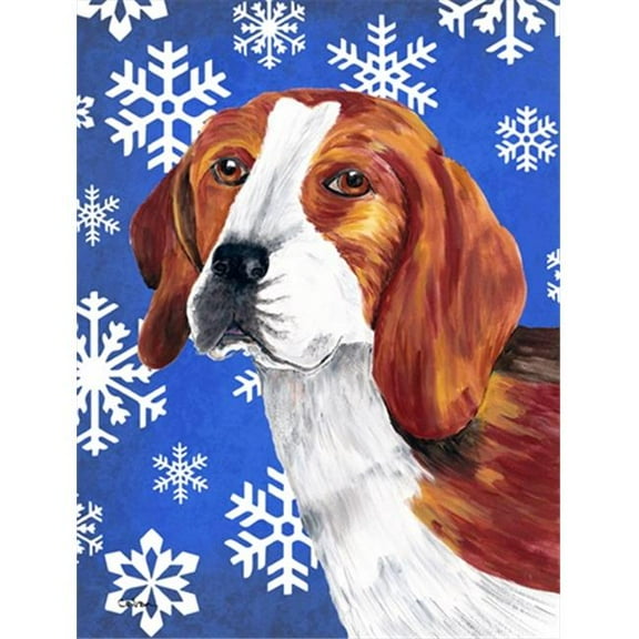 11 x 15 in. Beagle Winter Snowflakes Holiday Garden Size Flag