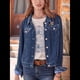 thumbnail image 4 of Chaqueta de Terciopelo de Larga de Color Liso para Mujer, Abrigo Corto Informal con Hebilla y Bolsillos. Azul L, 4 of 5
