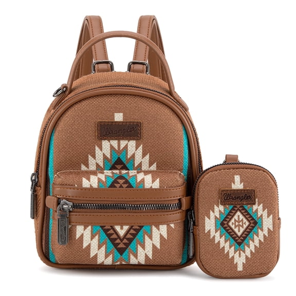 Wrangler Mini Backpack Aztec Back Pack Purse for Women, Brown