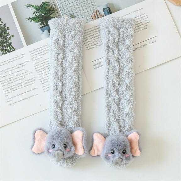 Lightweight Cotton Socks, Fall and Winter Thickened Coral Fleece Baby Warm Long Tube over the Knee Children's New Athletic Socks Women Style B-38 Gray One Size