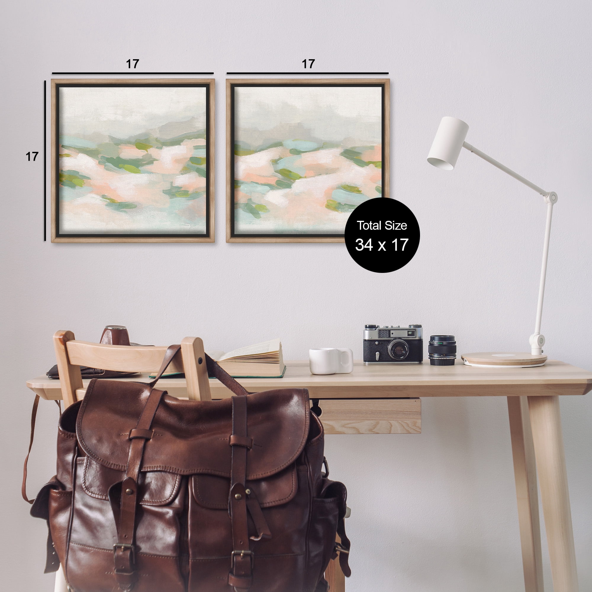 Stupell Industries Pastel Hills Abstraction Landscape Painting Brown Floater Framed Canvas Art Print Wall Art, 18 x 18, Set of 2