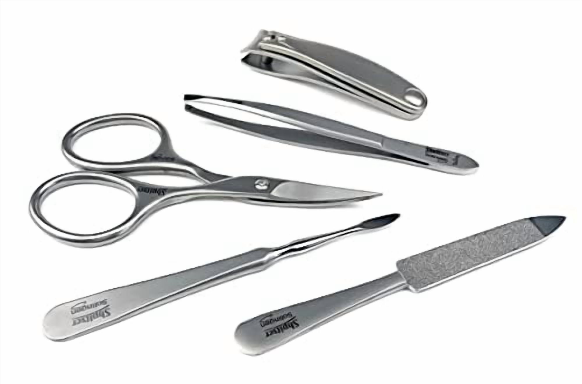 Shpitser Nail Kit, Manicure and Pedicure Women Set of 5 tools: Scissors, Clipper, Tweezers, Nail Cleaner, Nail File, Made of Sturdy Stainless Steel, In Italian Leather Case, Made in Germany (Black)
