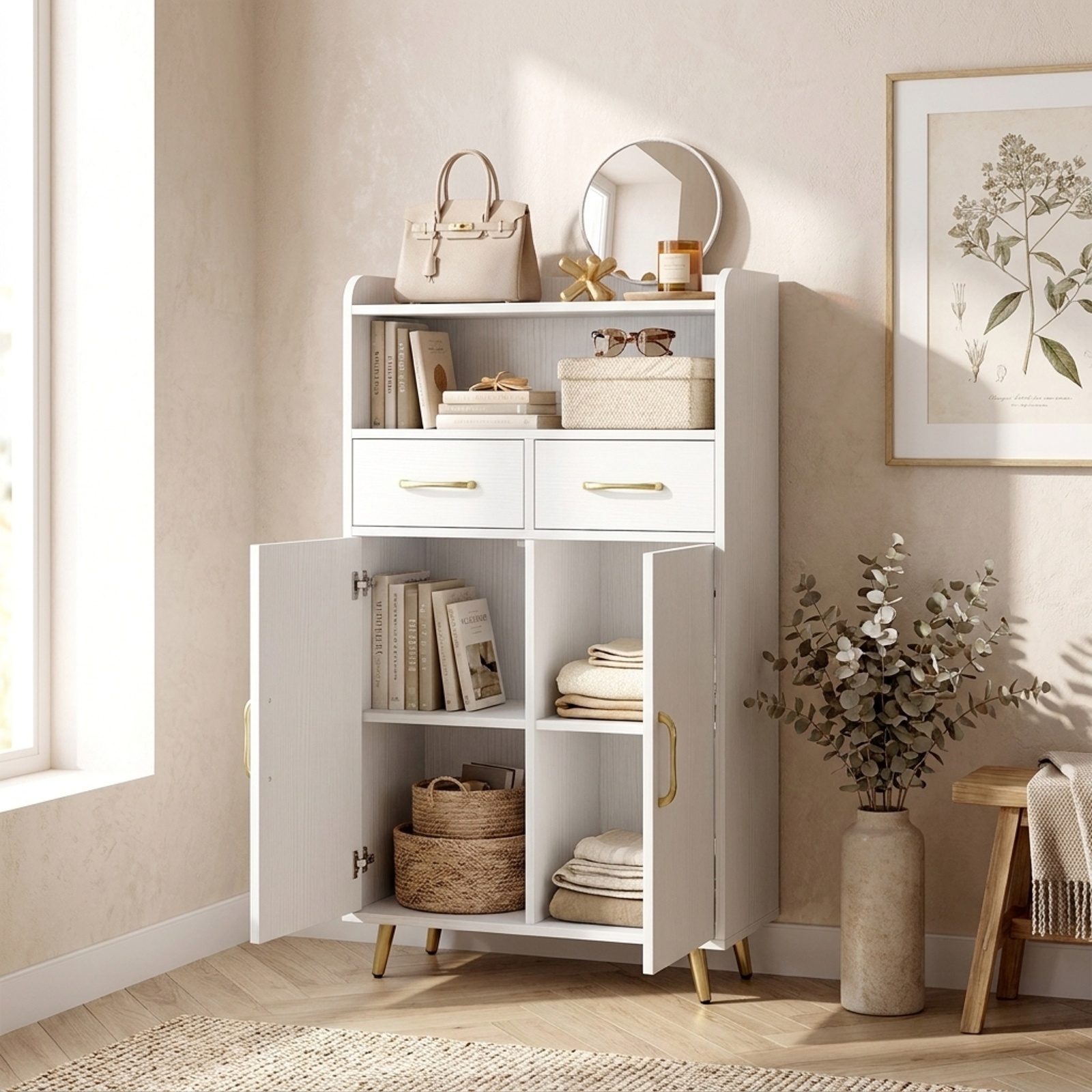 Vebreda Freestanding Bathroom Storage Cabinet, Bathroom Storage Cabinet Freestanding Floor Cabinet with 2 Drawers, Complement Various Rooms