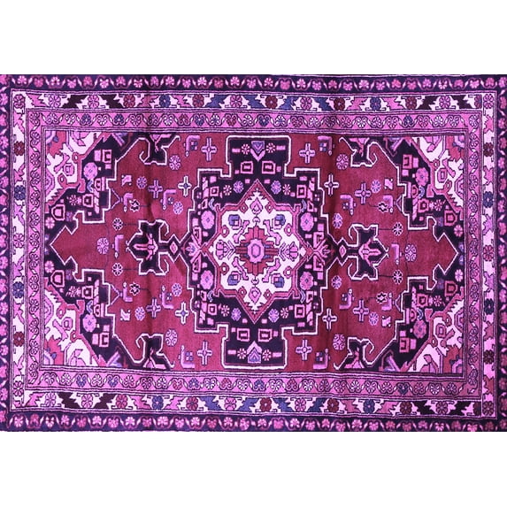 Ahgly Company Indoor Rectangle Medallion Purple Traditional Area Rugs, 2' x 5'