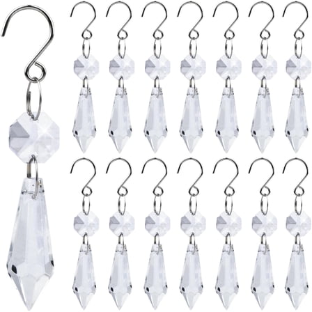 20pcs Clear Chandelier Icicle Crystals Prisms Hanging Crystal Bead Pendants Ornaments Replacements with Hooks for Windows Wedding Christmas Tree Lamp Decoration