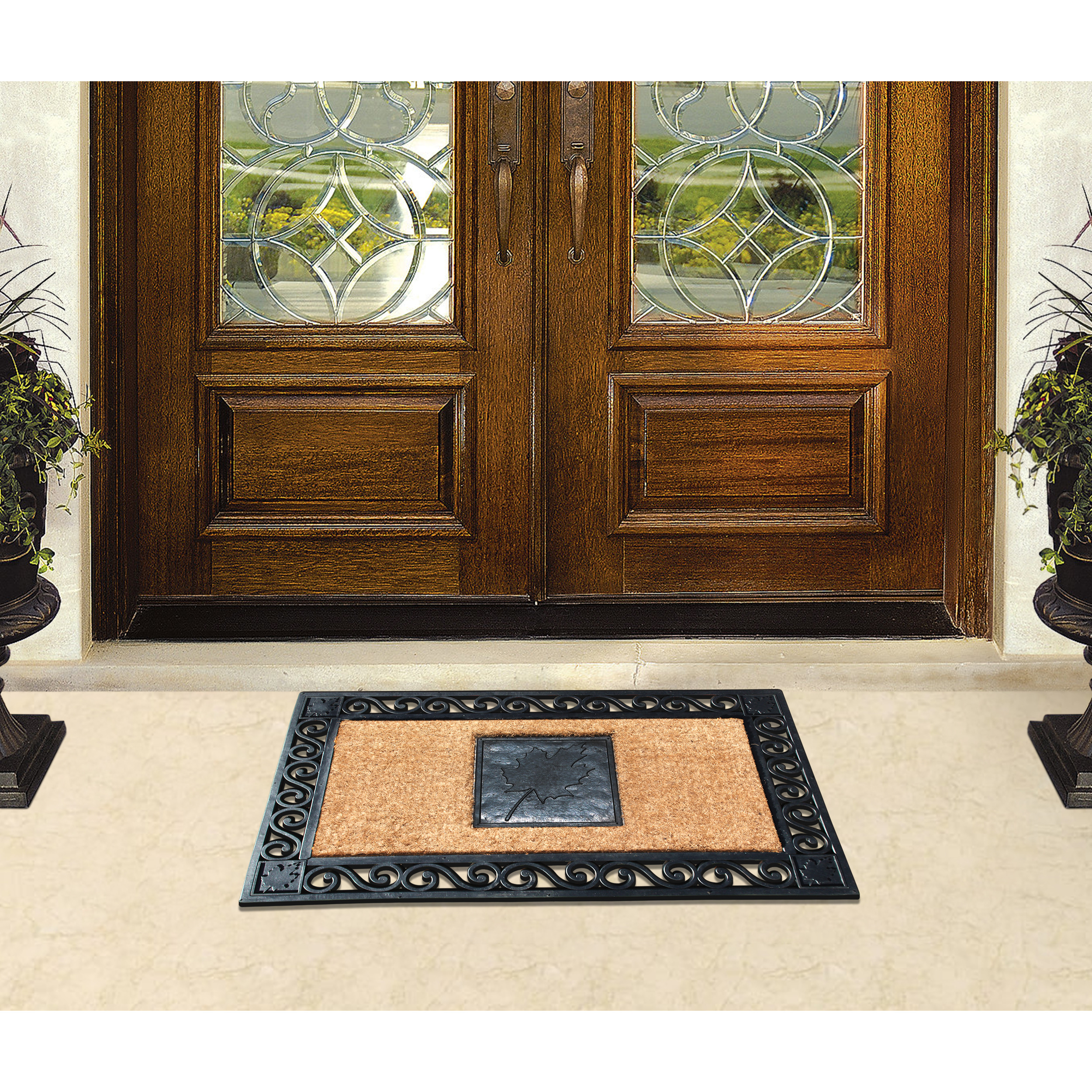 A1 Home Collections 38"×23" Natural Coir & Rubber Doormat - Decorative Welcome Design, Heavy Duty Coconut Fiber Entry Mat with Non-Slip Backing - Anti-Shed Treated, Low Profile Outdoor Front Door Mat