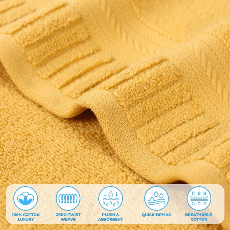 Superior Venice Ribbed Textured Border Zero Twist Bath Sheets, Set of 2, Gold