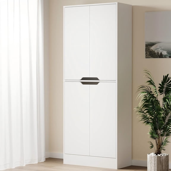 71" Tall Pantry Cabinet with 4 Doors, Freestanding Larder & Kitchen Hutch Cabinet with Adjustable Shelves for Dining Room, White