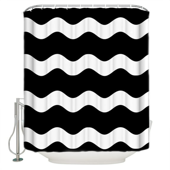 Black Wavy Shower Curtain Set ，Waterproof Fabric Shower Curtains Stripes Shower Curtains for Bathroom,Bathroom Decor 36"x72"