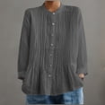 thumbnail image 4 of Staron Spring Summer Women's Casual Button Up Cardigan Shirt Short Sleeve Round Neck Pleated Top Loose Comfy Blouse, Gray XL, 4 of 6