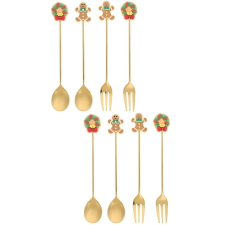 

2 Sets of Christmas Spoon and Fork Set Dessert Teaspoon Christmas Cutlery Kit Party Supplies