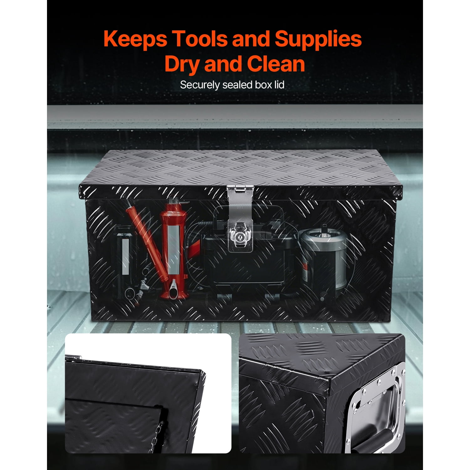 KFFKFF Durable Aluminum Truck Bed Tool Box, Textured Storage Box with Side Handle and Lock Keys, Organizer Chest for Trailer, Pickup, Truck Bed, RV, 20"x12"x9.5", Black