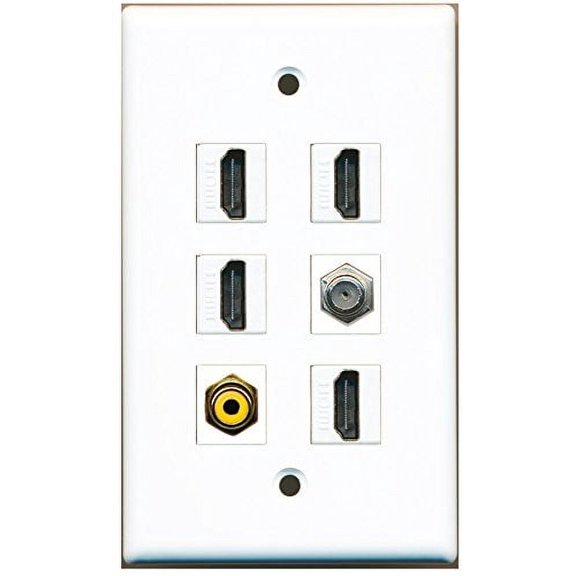 RiteAV - 4 HDMI 1 Port RCA Yellow 1 Port Coax Cable TV- F-Type Wall Plate