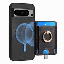 ELEHOLD Leather Case for Google Pixel 6a Magnetic Detachable Card Holder Magnetic 2 in 1 Wallet Case with Ring Holder Kickstand Compatible with Mag Safe Shockproof Cover,black