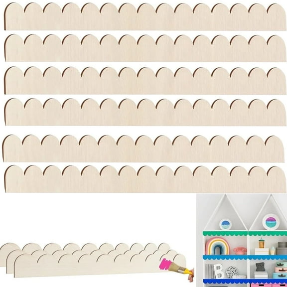 Tutuviw 6 Pack Unfinished Wooden Scalloped Moulding Trim,15.74 x 1.57in Scalloped Decorative Wood Trim DIY Moulding Trim Scalloped Wood Border Trim Scalloped Edge Decorative Wood Molding Decor
