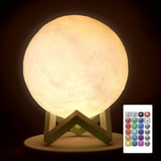 Moon Lamp, Virine 16 Colors LED Night Light 3D Printing Moon Light with Stand & Remote/Touch Control and USB Rechargeable, Moon Light Lamps for kids friends Lover Birthday Christmas Gift