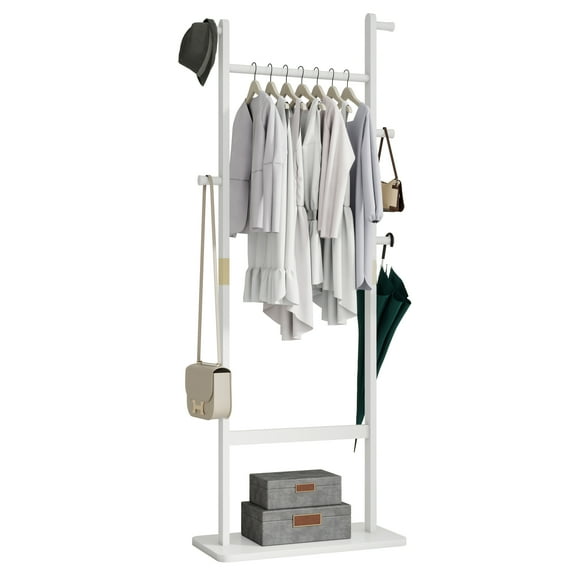 Clothing Rack for Hanging Clothes, Freestanding Clothes Rack Heavy Duty, Small Hanging Rack Hall Tree, Very Sturdy Coat Rack Stand, White