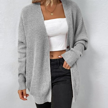 

Womens Sweaters Casual Cozy Fall Knit Solid Color Cardigan Grey L