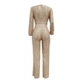 thumbnail image 4 of FEIFLY Casual O-Neck Jumpsuit Long Sleeve Belted Sequin Jumpsuit Solid Color Stylish Women Onesie, 4 of 4