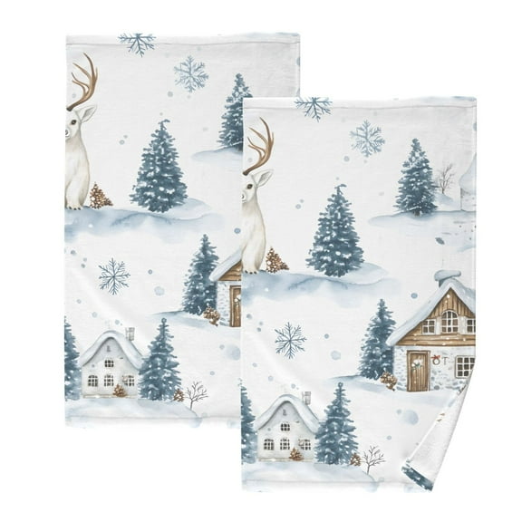 Ryvnso Christmas House Landscape Cotton Hand Towels Sets Face Towel 2 PCs Bathroom Decorative