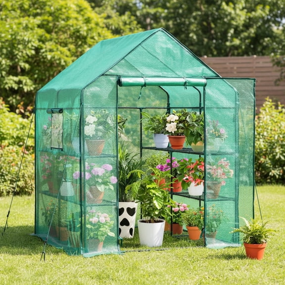edx Walk-In Greenhouse for Outdoor Plants with Screen Windows, Heavy Duty 56 inch Portable Green House for Gardening, Green