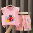 thumbnail image 5 of Toddler Baby Girl Summer Clothes Set Cute Cartoon Letter Printed Flying Sleeve Top Floral Shorts 3M 6M 12M 18M 24M 1T 2T 3T 4T 5T 6T Baby Girls Summer Outfit Two Piece Set, 5 of 5
