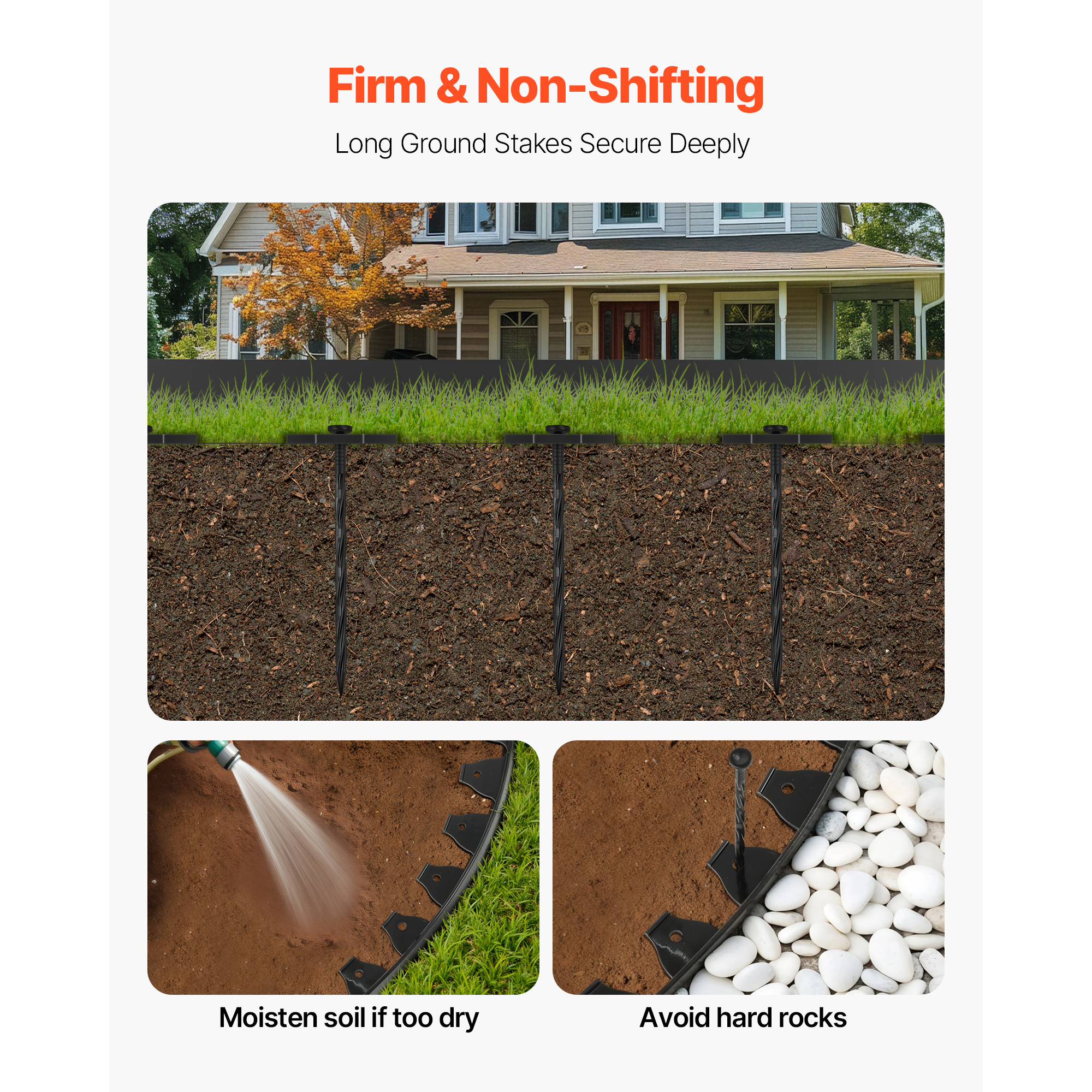 KFFKFF Plastic Landscape Edging Border, 10 Pieces of 6 ft x 1.6 in Garden Edging with 60 Spikes, Durable and Sun-Resistant Flowerbed Borders, Flexible DIY Layout, No-Dig Lawn Divider for Yard