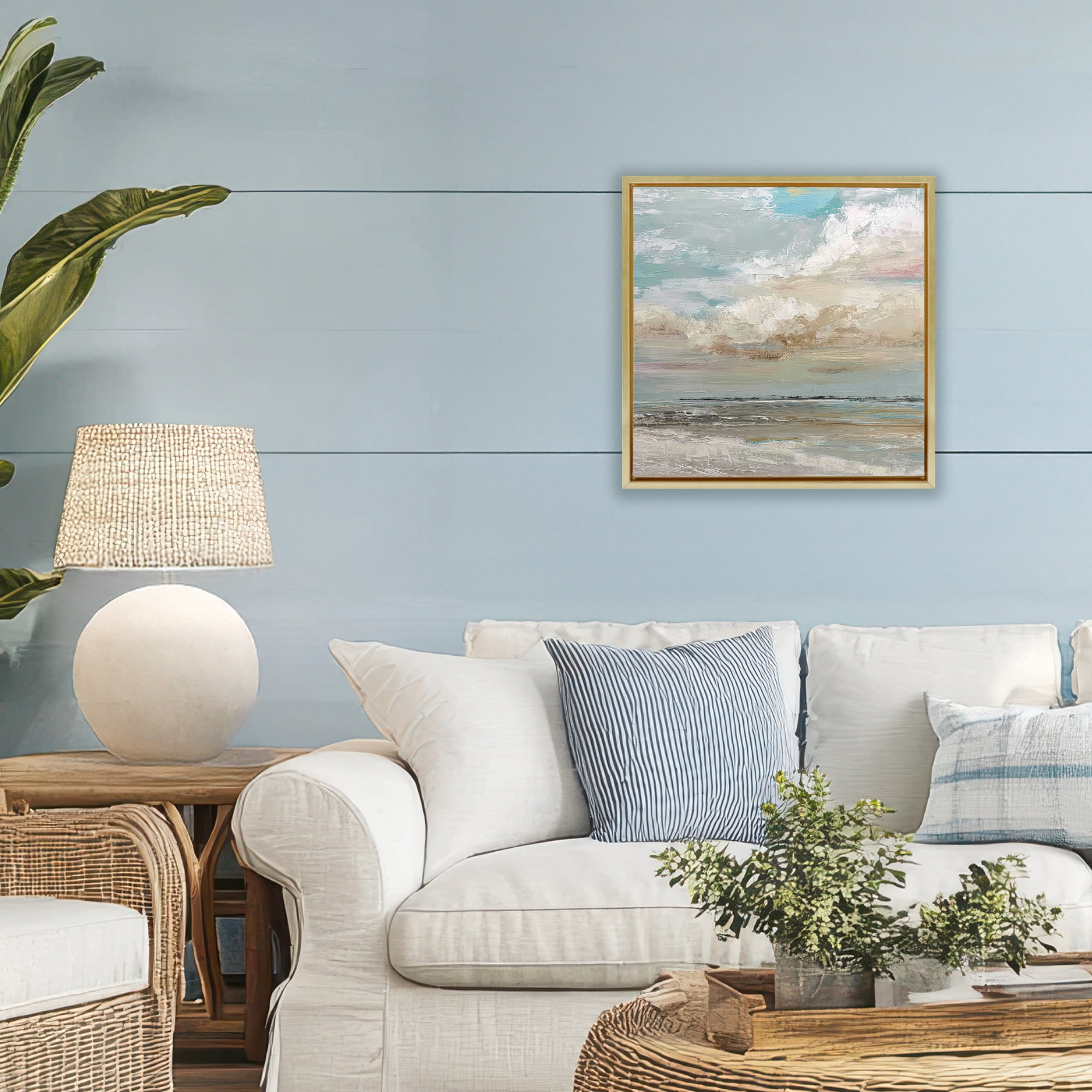 Stupell Industries Cloudy Beach Brushstrokes Gold Framed Floater Canvas Wall Art, design by Kim Curinga
