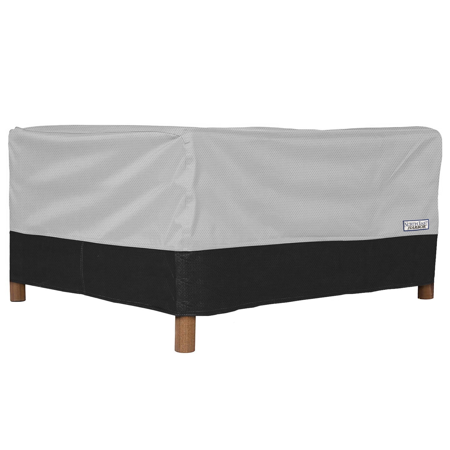 North East Harbor Outdoor Patio Square Ottoman / Side Table Furniture Cover - 32'L x 32'W x 18'H - Breathable Material, UV Protected, and Weather Resistant Storage Cover - Gray with Black Hem