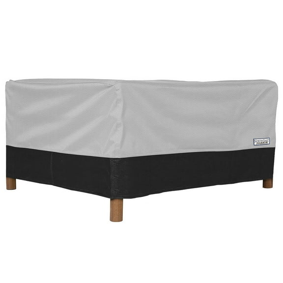 NEH Outdoor Patio Square Ottoman / Side Table Furniture Cover - 26"L x 26"W x 18"H - Breathable Material, Sunray Protected, and Weather Resistant Storage Cover - Gray with Black Hem