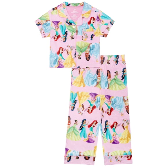 Disney Princess Girls Button Front Top and Pants Pajama Set, 2-Piece, Sizes 4-12