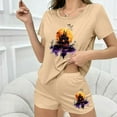 thumbnail image 6 of FDGIU Women's Halloween Pajama Set 2025 - Spooky Graphic Print 2-Piece Lounge Wear, Cute Short Sleeve Top & Elastic Waist Shorts, Soft Lightweight Sleepwear, 6 of 7
