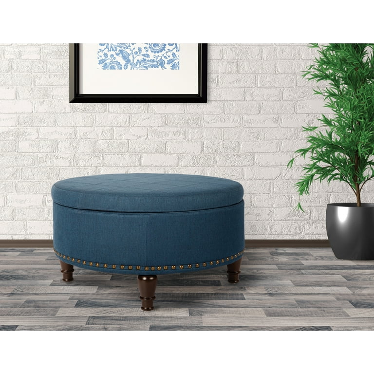 OSP Home Furnishings Augusta Round Storage Ottoman in Klein Azure