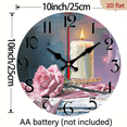 thumbnail image 3 of 2D Flat, 1pc 10Inch Rustic Farmhouse Rose Candle Wooden Wall Clock - Silent Quartz Movement, AA Battery Operated (Not Included), 2D Flat Design with Pink Roses Candle Illustration, Perfect for Kit, 3 of 7