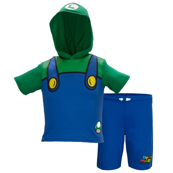 Nintendo Boys Super Mario Short Sleeve Hoodie & Shorts Set (Toddler & Little Boys), Luigi Design, Sizes 2T–16