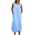 thumbnail image 5 of Annhoo Womens Cotton Linen Dresses Round Neck Sleeveless Plus Size Casual Comfy Beach Long Sundresses with Pockets, 5 of 6