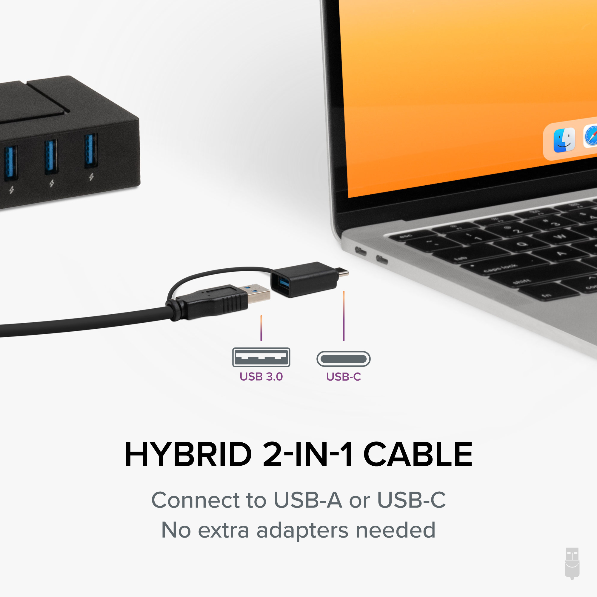 Plugable 7-in-1 USB Powered Hub for Laptops with USB-C or USB 3.0 - USB Power Station for Multiple Devices and USB Data Transfer with a 60W Power Adapter - image 4 of 9